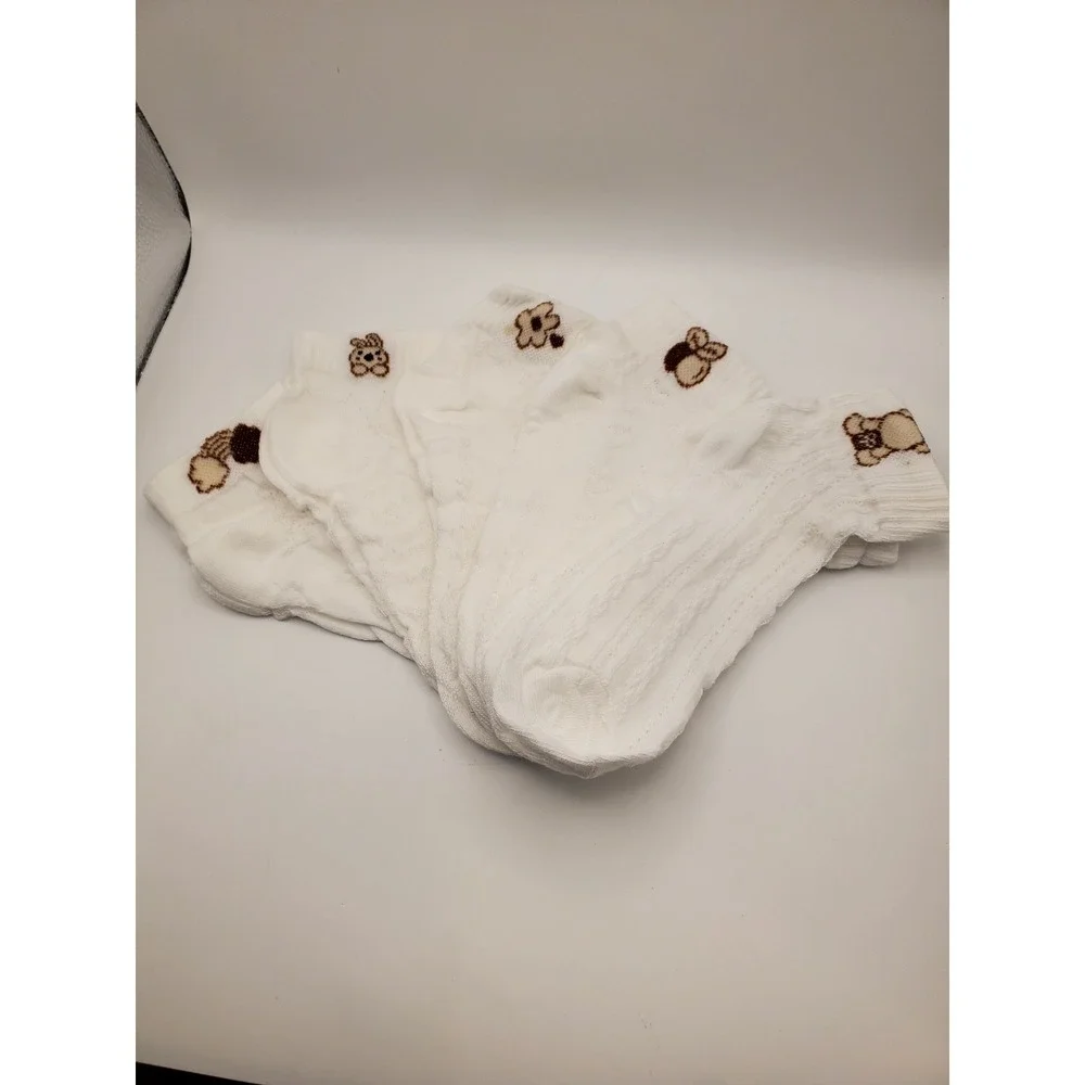 New - Set of 5 Pairs - Cute Embroidered White Ankle Socks